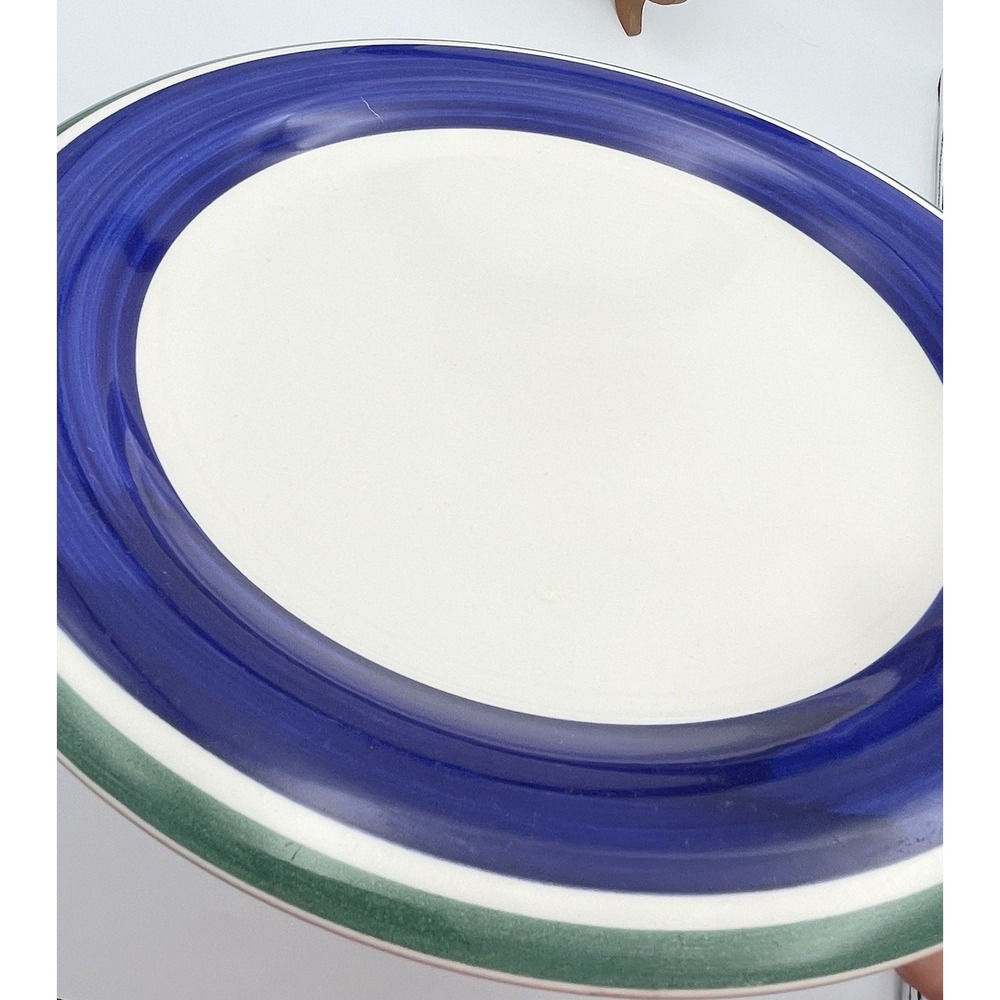 Vintage‎ 1990s Gibson Oceanside Blue Green Stripe Dinner Plates Set of 2 - Picture 6 of 14